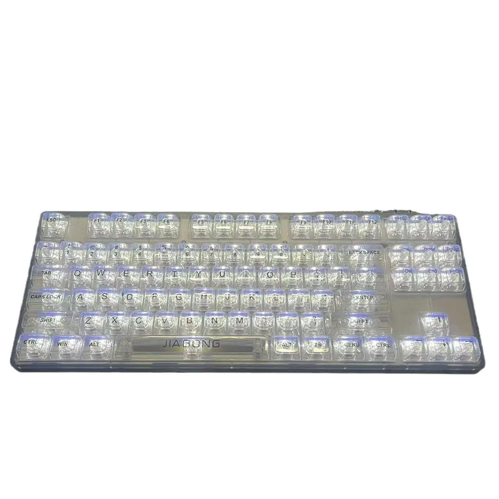 132 transparent plastic key caps for mechanical keyboard customisation arranged in full keyboard layout