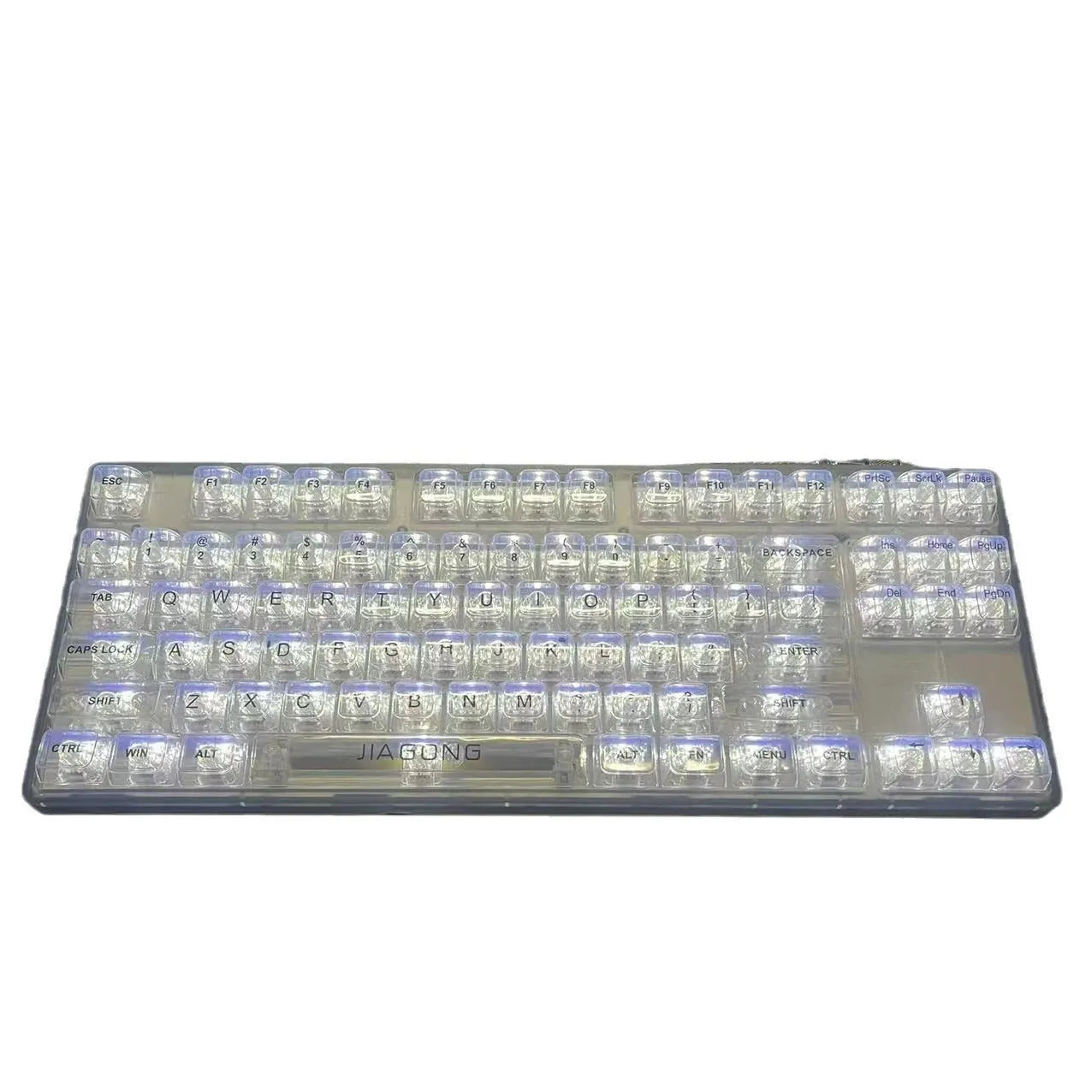 132 transparent plastic key caps for mechanical keyboard customisation arranged in full keyboard layout