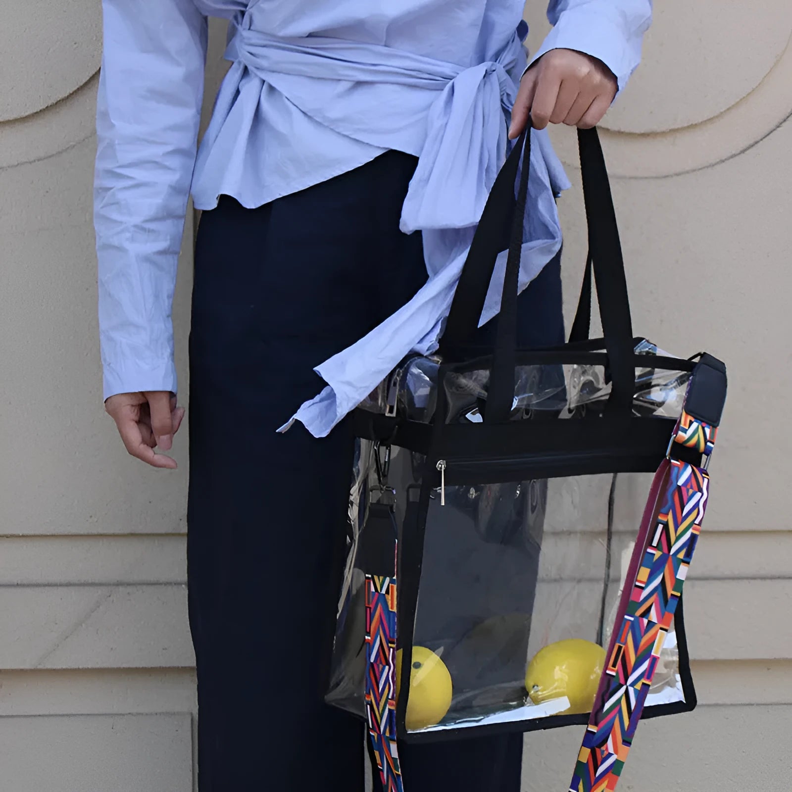Transparent PVC women's crossbody messenger bag with three-dimensional pocket and adjustable shoulder straps