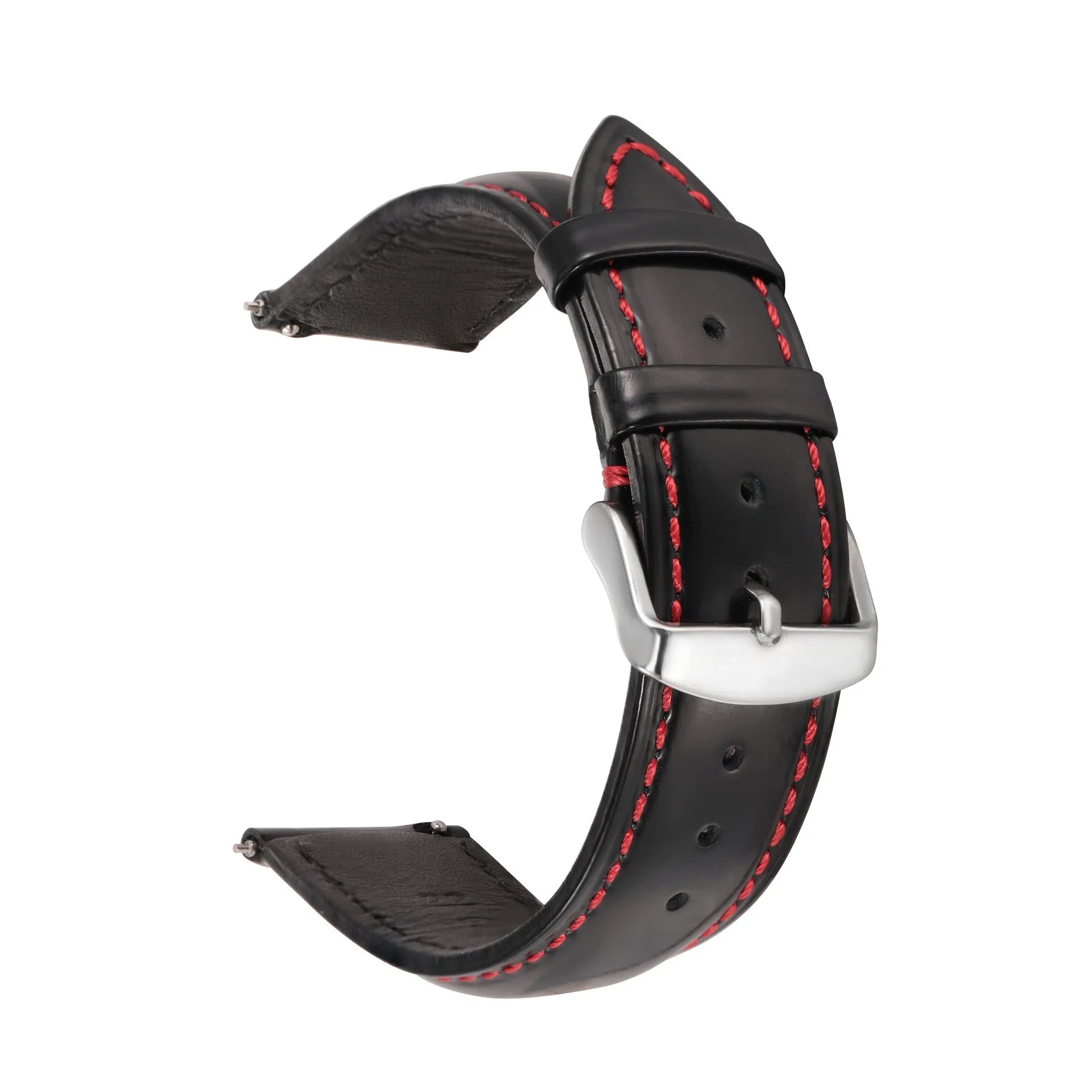 Quick release leather watch strap in bright cowhide, shown in multiple colour and width options.