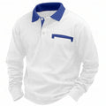Man wearing a long-sleeved waffle-knit polo shirt in a solid colour with asymmetric detailing.