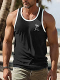 3D printed men's Hawaiian style sleeveless vest tank top in solid colour polyester pinhole cloth