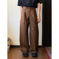 Men's brown straight-leg wide-cut casual trousers with draping silhouette
