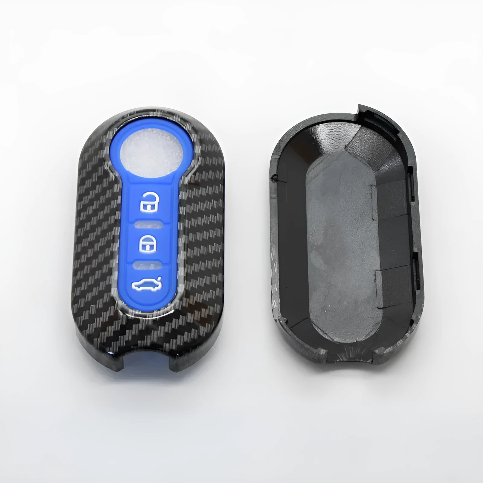 Fiat 500 remote key replacement shell with carbon fibre pattern in ABS plastic