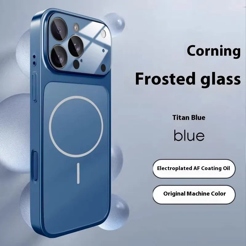 Tempered glass phone case for iPhone 15 with magnetic suction and frosted finish