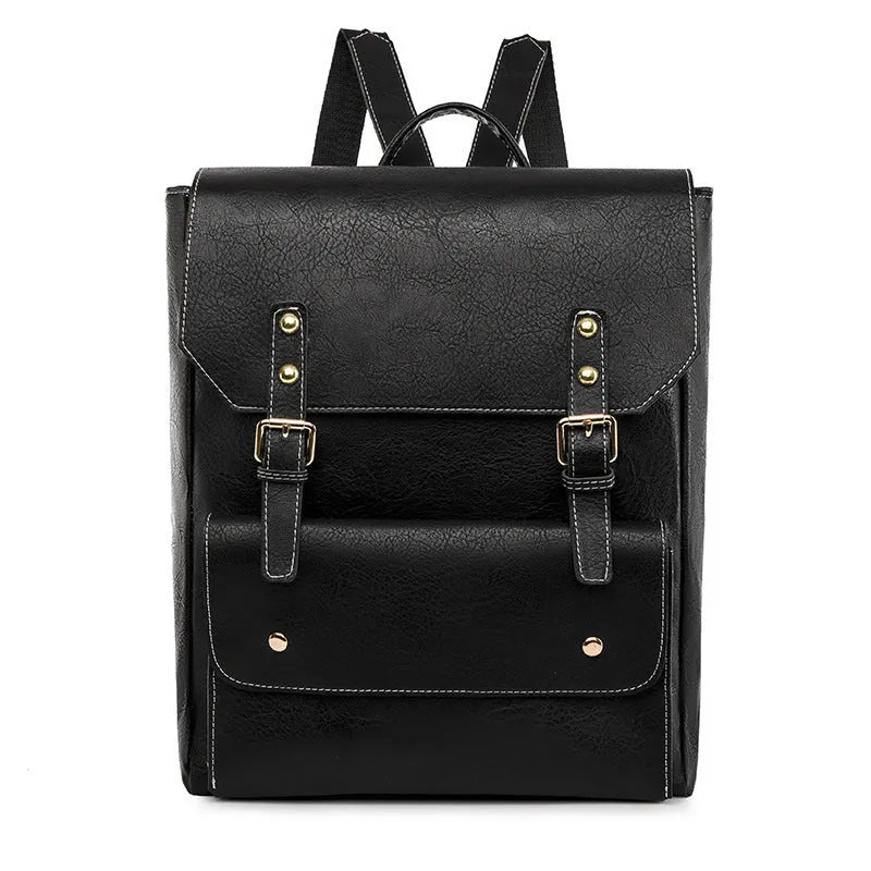Korean style retro backpack in soft PU material, shown in creamy white colour.