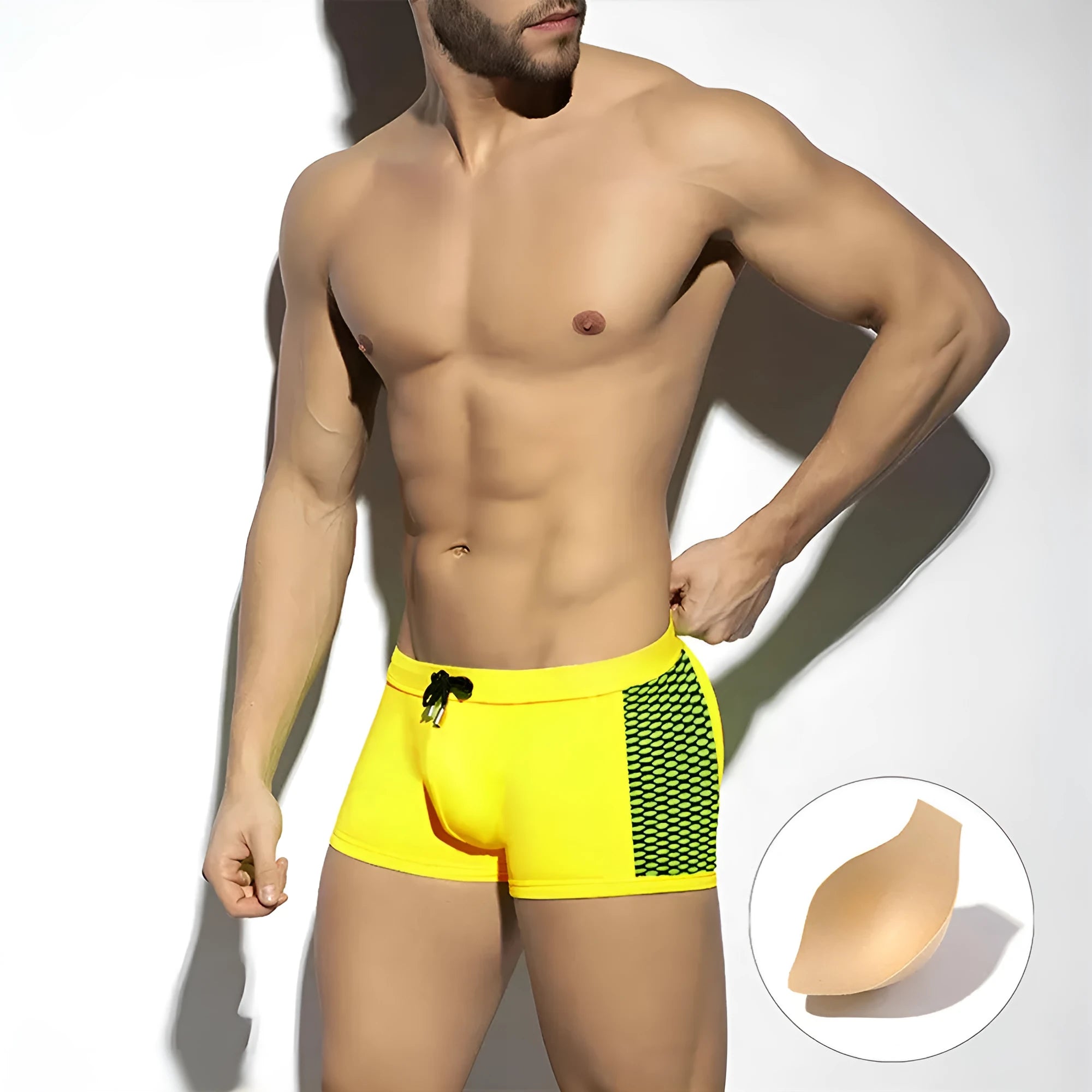 Men's polka dot print swimming trunks with quick-drying nylon fabric