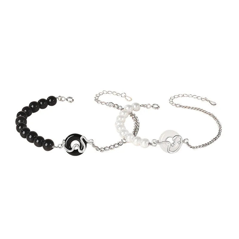 925 sterling silver snake design couple bracelet with a safe buckle in New Chinese style.