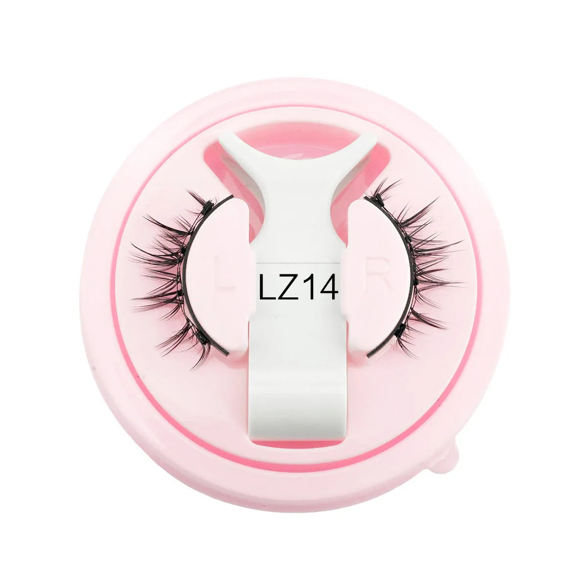 Set of reusable waterproof false eyelashes in five styles on a clear tray