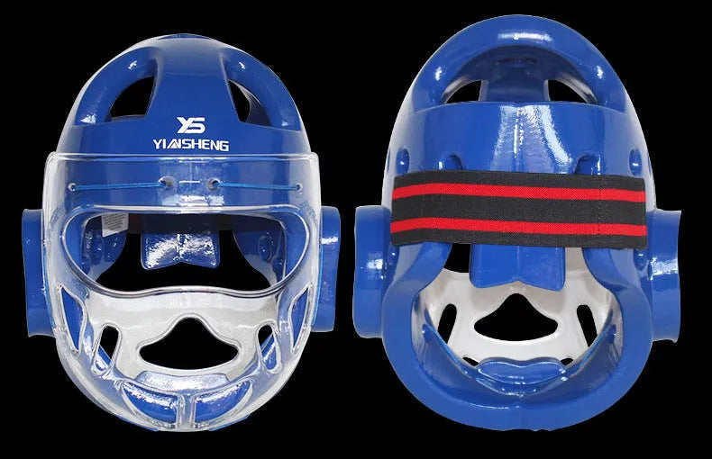 Karate helmet protective equipment for boxing sports in white, blue or red colours