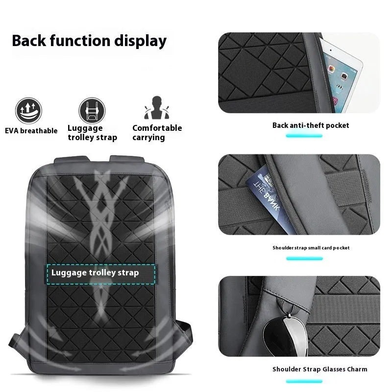 Lightweight Oxford cloth men's backpack in dark grey with sewing line detail