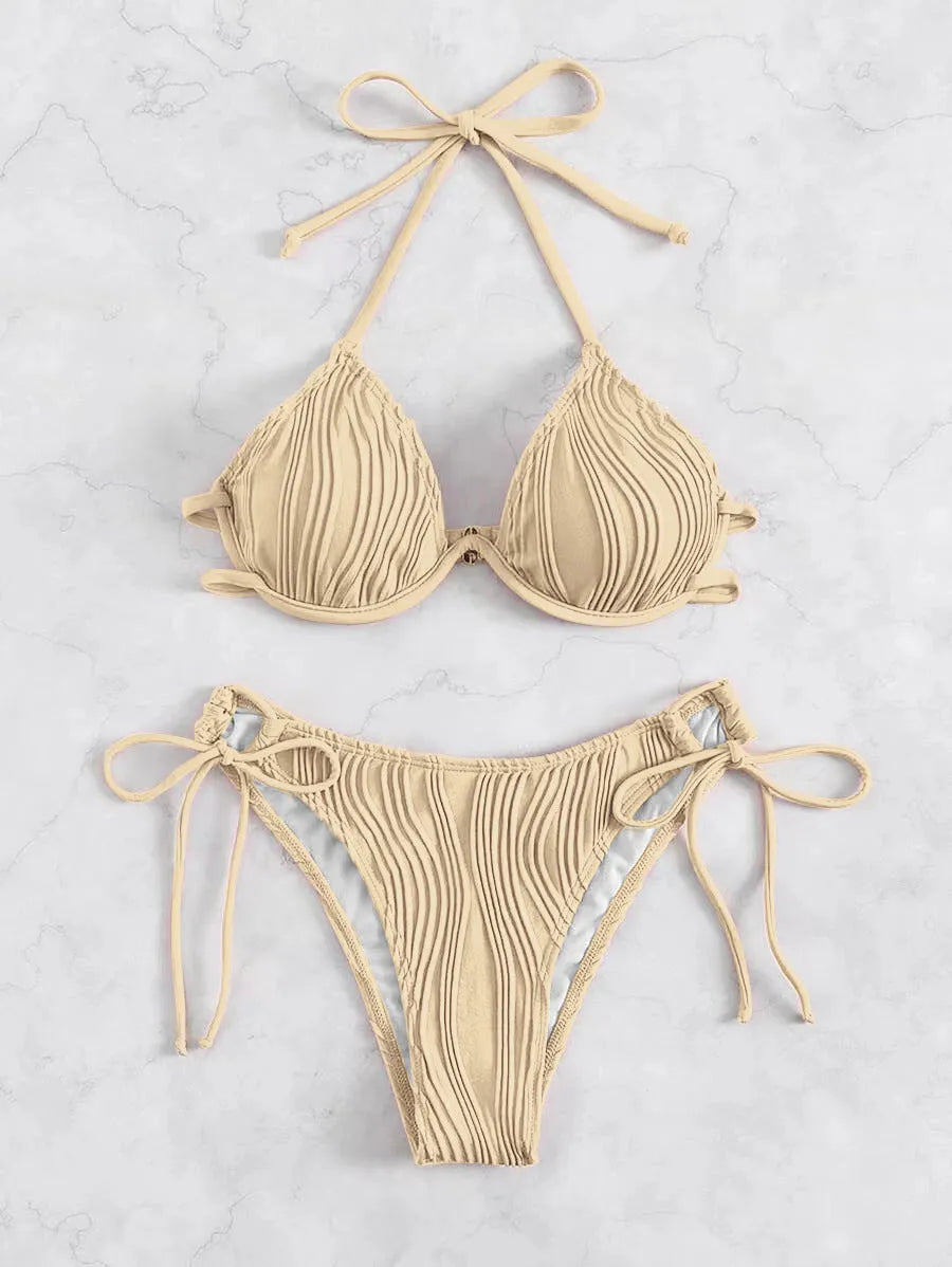 Women's steel bracket underwire bikini swimsuit in polyester fabric