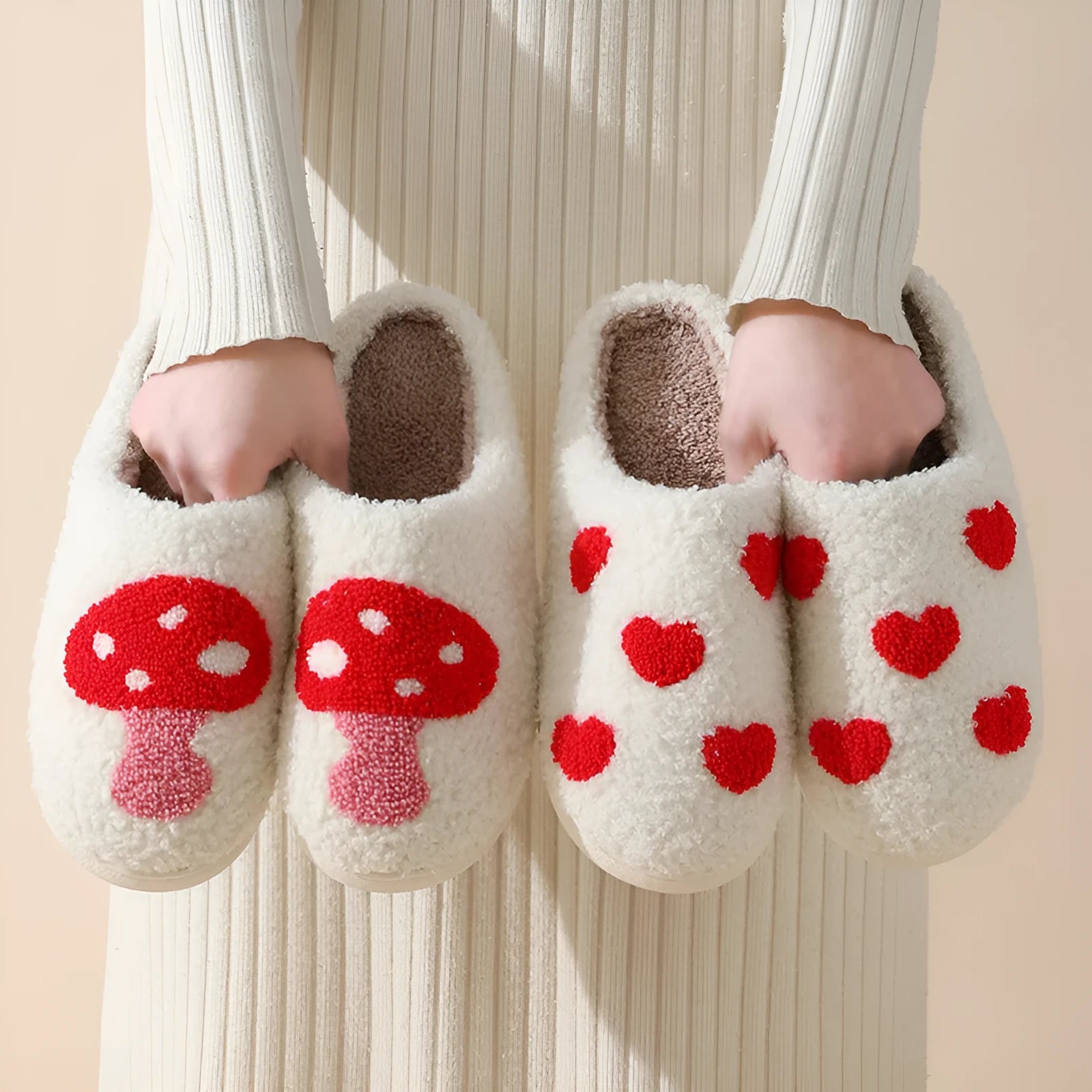 Women's plush cartoon love style slippers with non-slip PVC sole in Big Love colour.