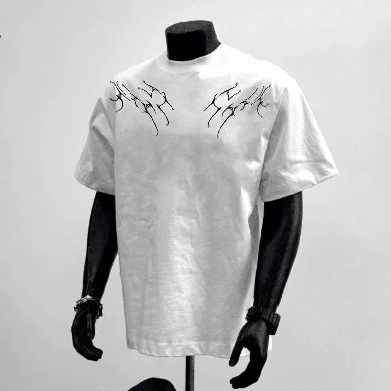 Men's black loose fit pure cotton short sleeve top with printed design for business casual wear