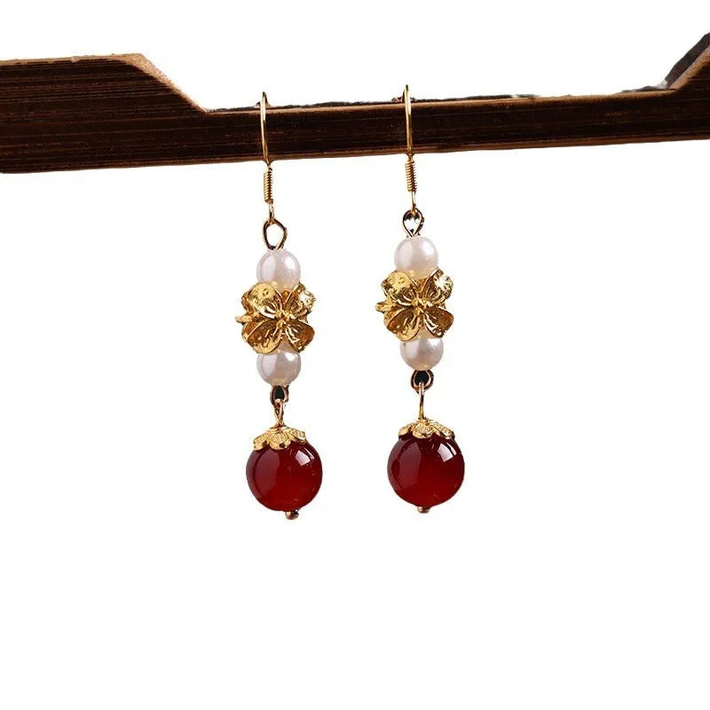 Vintage court style national Han cheongsam antique earrings with electroplated alloy construction