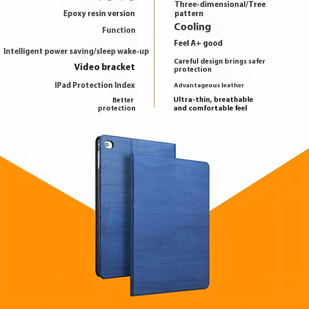 Sapphire blue imitation leather universal sleep bracket protective cover for iPad on a table