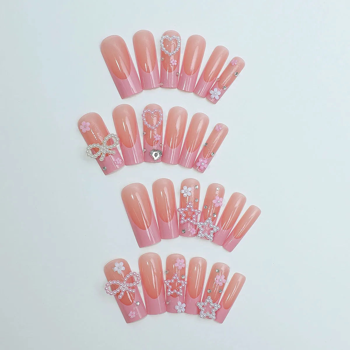 Super long water pipe French spot drill bow nail art stickers with love pattern in XB-70-48 colour