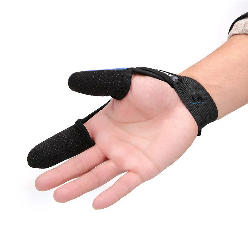 Fishing tackle two finger glove showing diving cloth back and microfiber palm, available for right or left hand