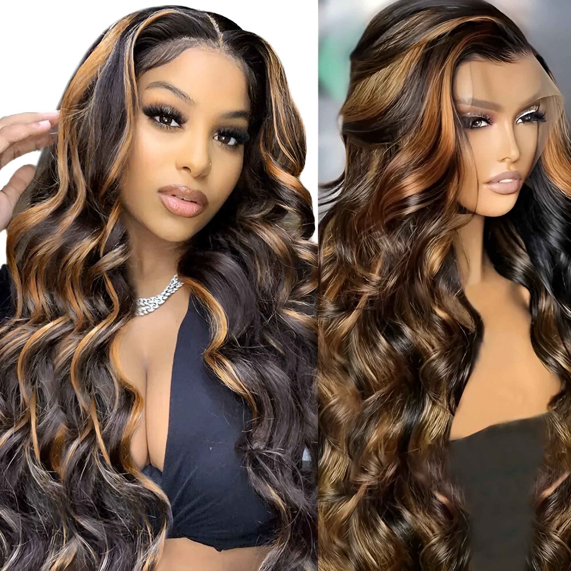 Ladies front lace synthetic wig brown medium long curly big wave M1559 1B/30# 24 inches