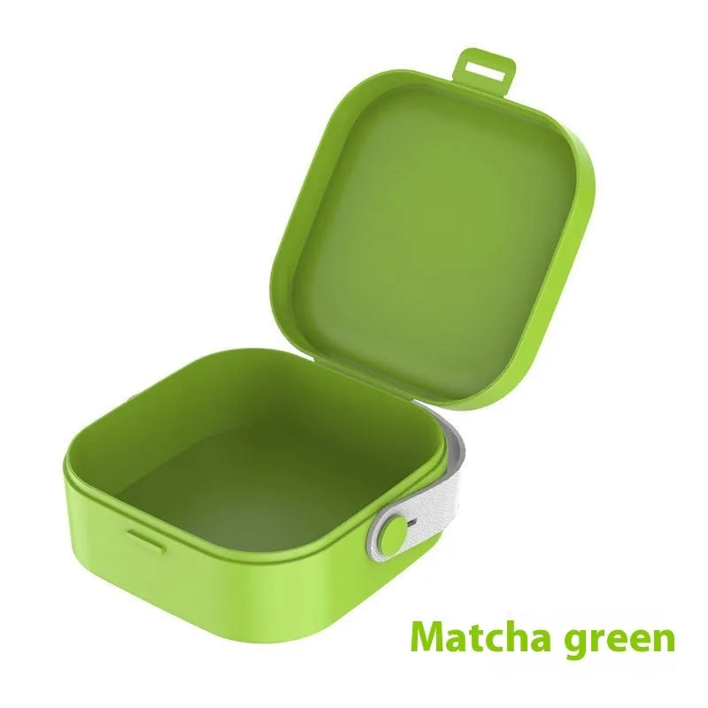 Medium-sized polypropylene storage box with a lid for organising cables and a Bluetooth headset.