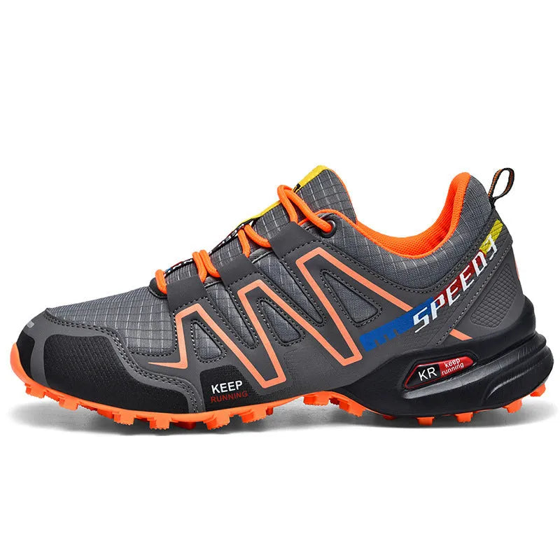 Men's grey orange plus size casual running shoes with low-top design and rubber soles