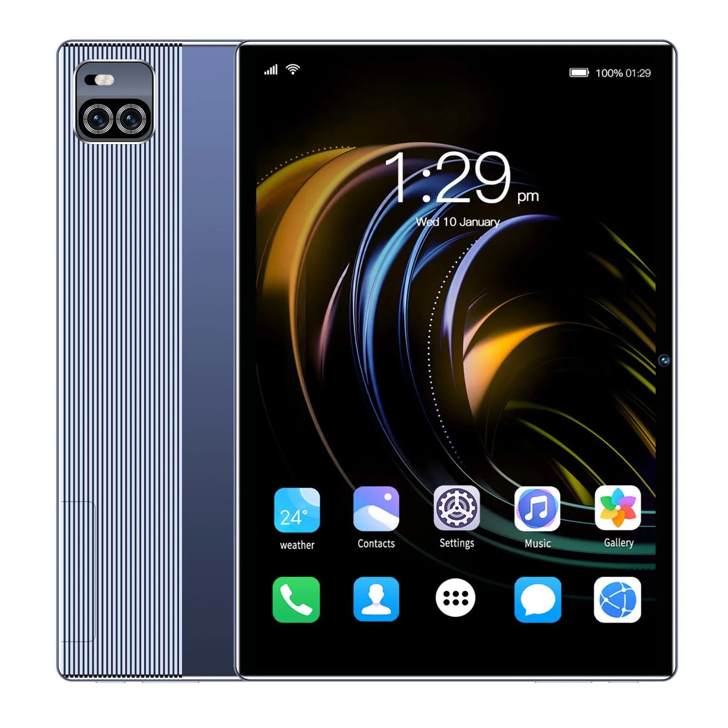 10.1 inch Voice Call HD Smart Game Tablet in gold with blue and gray colour options showing screen and front view