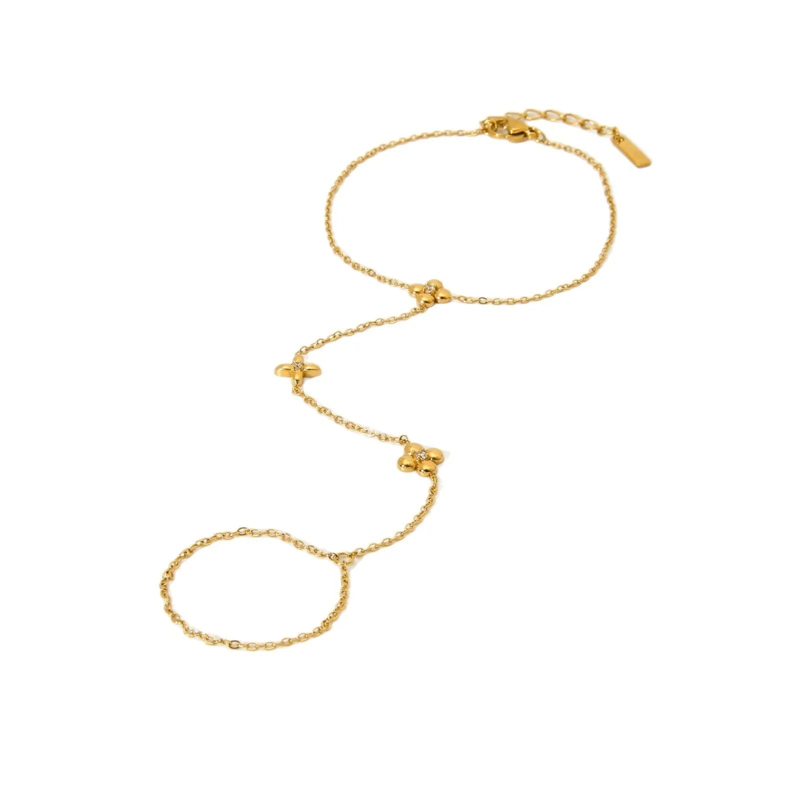 Gold stainless steel women's bracelet with flower and octagonal star geometric designs