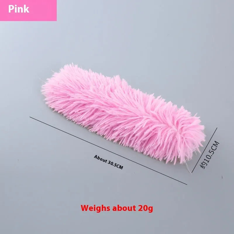 Plush cat toy containing catnip and ringing paper, about 30cm long, available in multiple colours