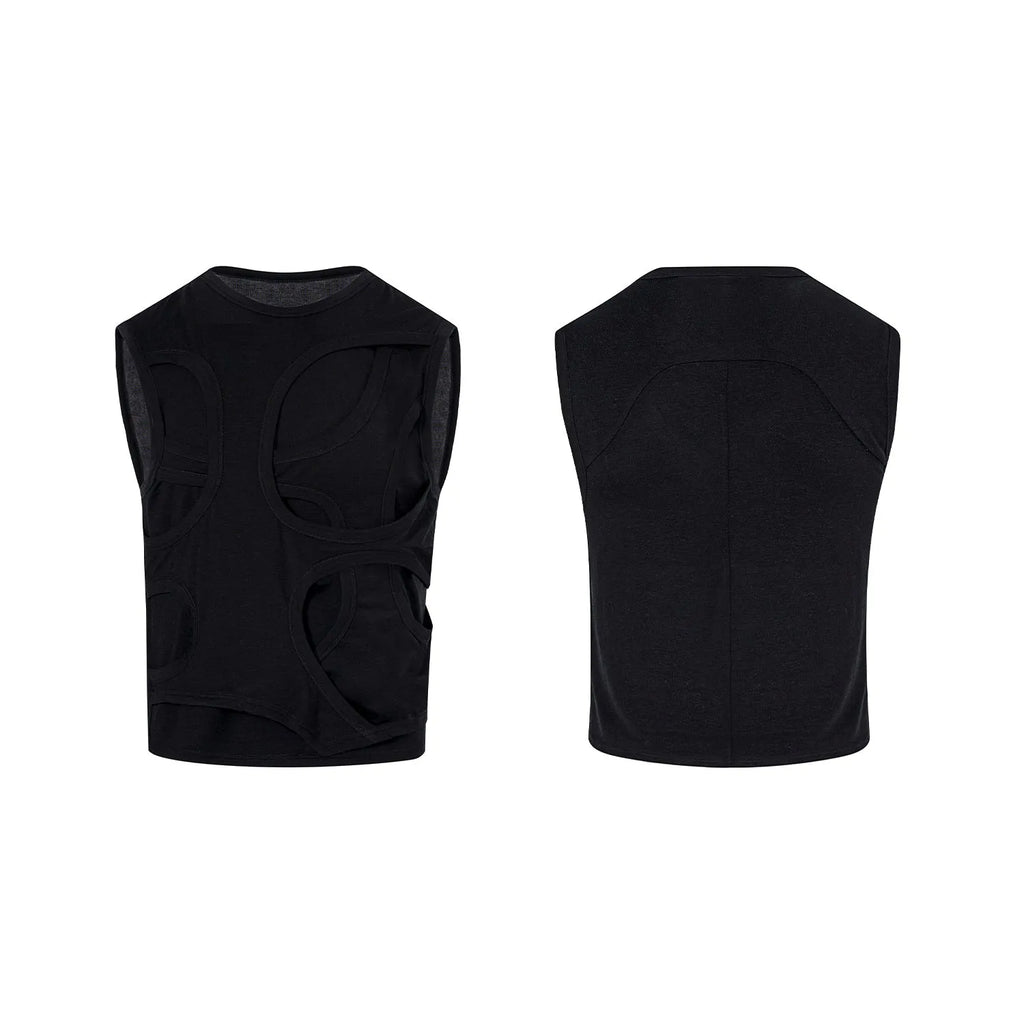 Men's solid colour lyocell summer vest, black, round neck, standard fit tank top