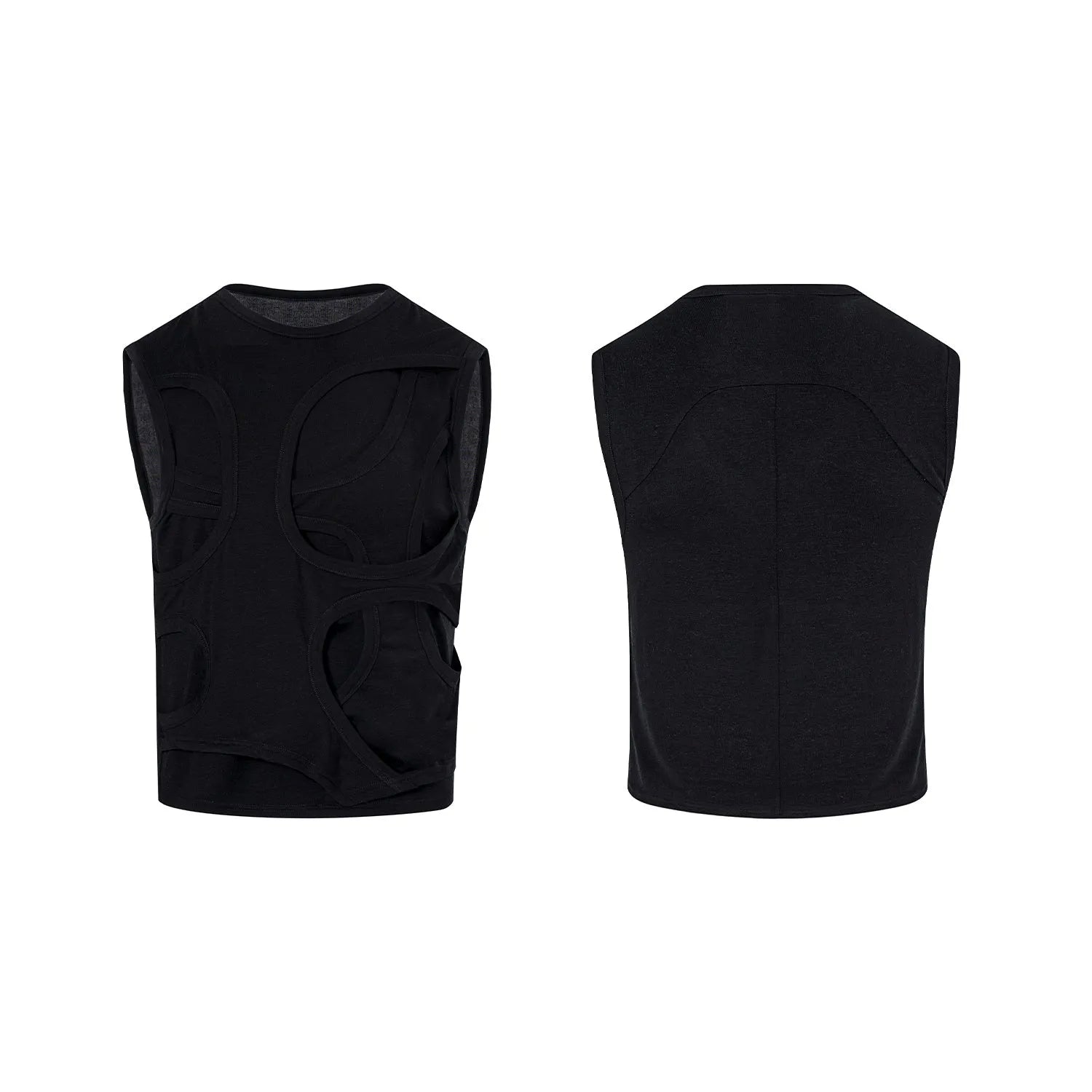 Men's solid colour lyocell summer vest, black, round neck, standard fit tank top