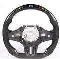 Black carbon fibre BMW steering wheel with LED lights and heating controls