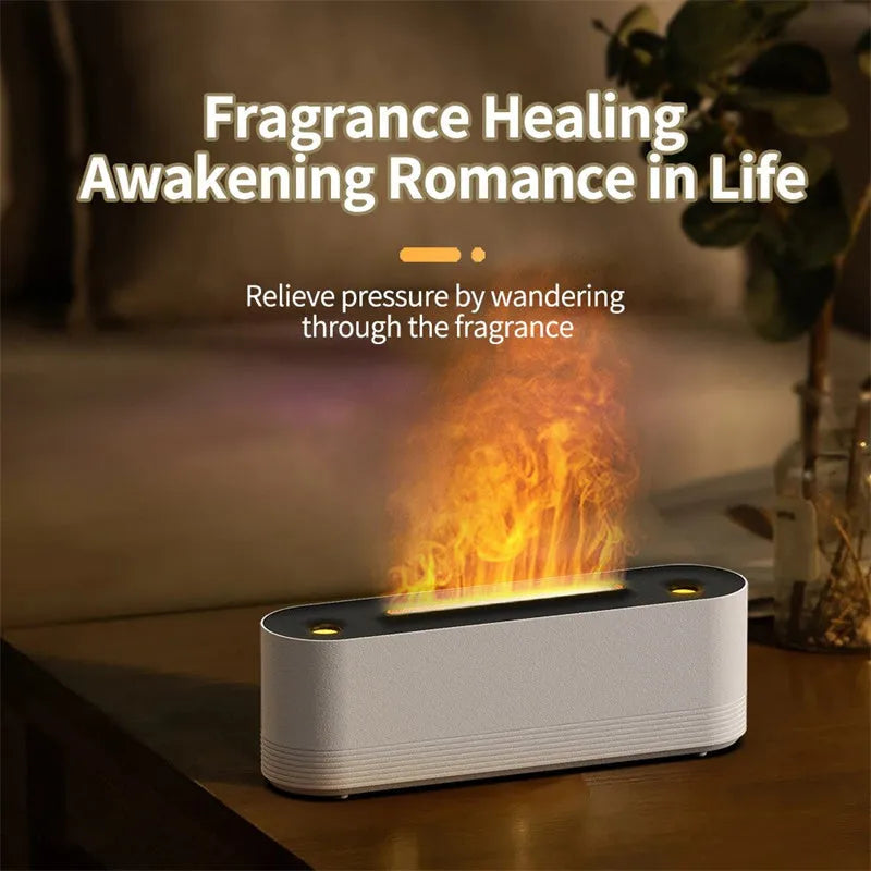 Flame Air ultrasonic humidifier and aroma diffuser with LED lights in black plastic housing