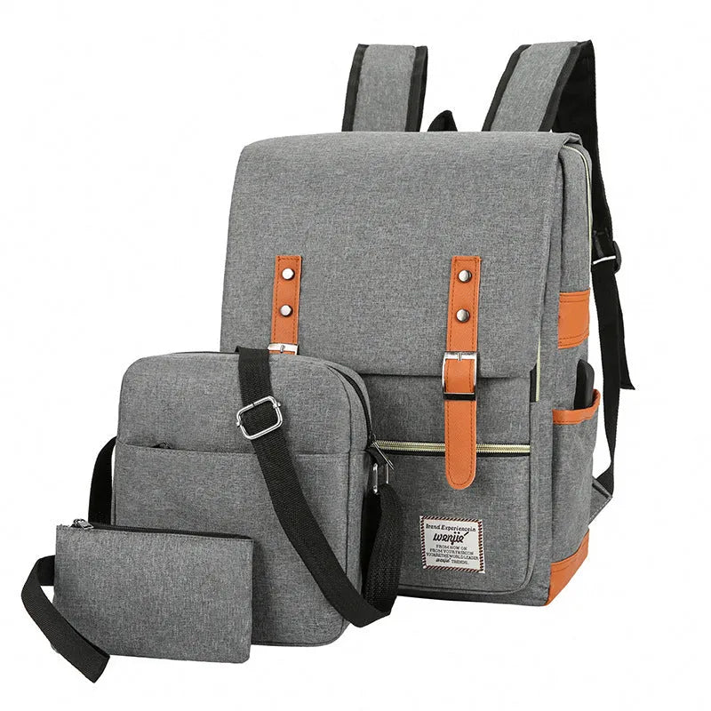 Three-piece business computer backpack in Oxford cloth with curved shoulder strap