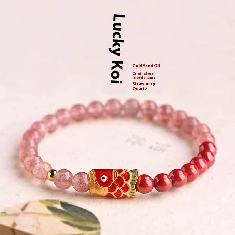Purple cinnabar and strawberry quartz beads bracelet with dripping oil finish