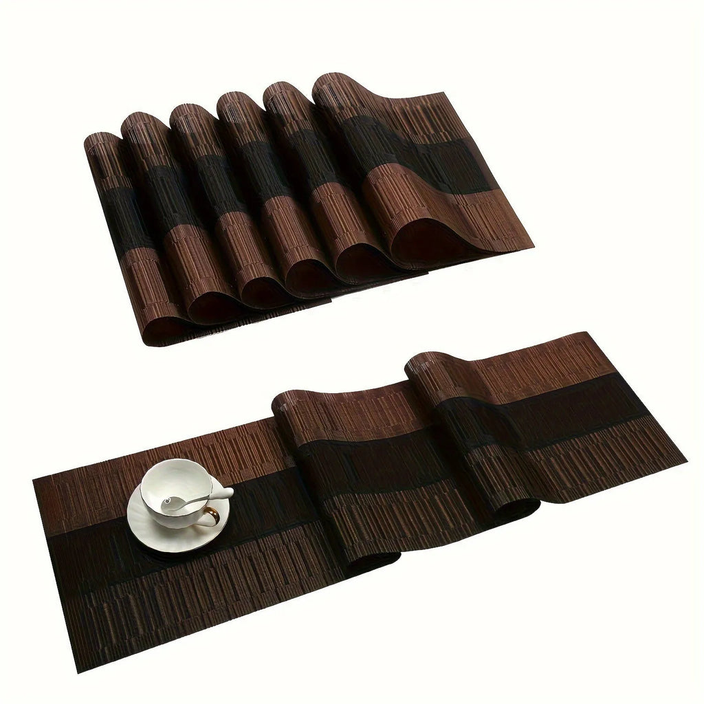 PVC non-slip placemat in gradient bamboo black on a kitchen countertop.