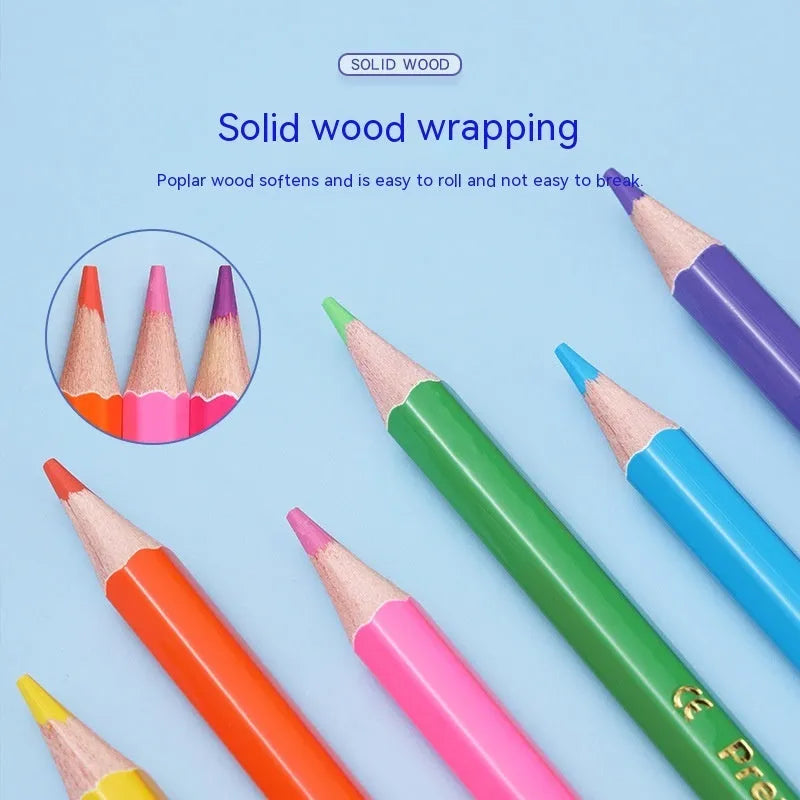 Set of wooden colour pencils with double-headed leads shown in 12-piece and 6-piece options.