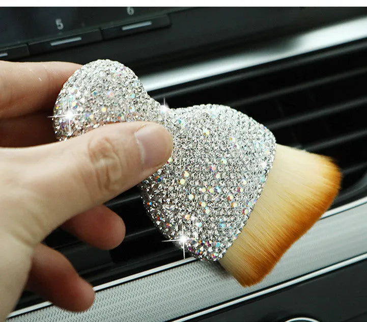 Compact car interior soft brush for dust removal with PVC bristles, 10cm length, in pink