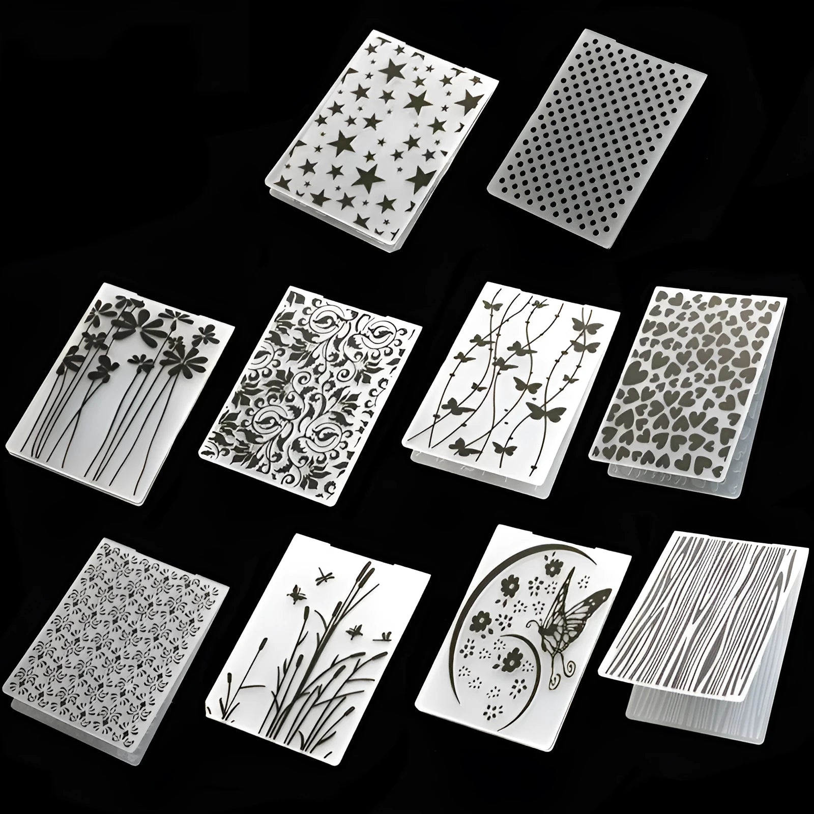 Plastic cake mould set showing windmill, star, love, and butterfly designs for sugarcraft decorating
