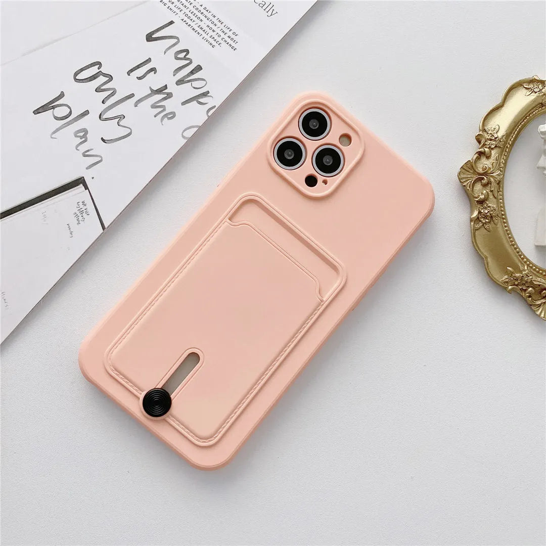Card holder silicone mobile phone case with lanyard for Apple iPhone, fine hole design, black colour