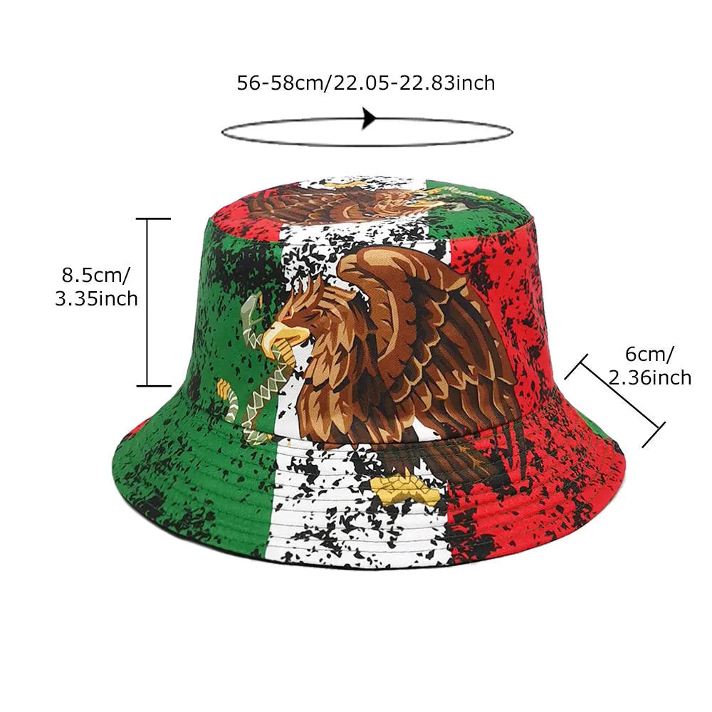 Eagle pattern retro bucket hat in dome crown style, size M, made of polyester