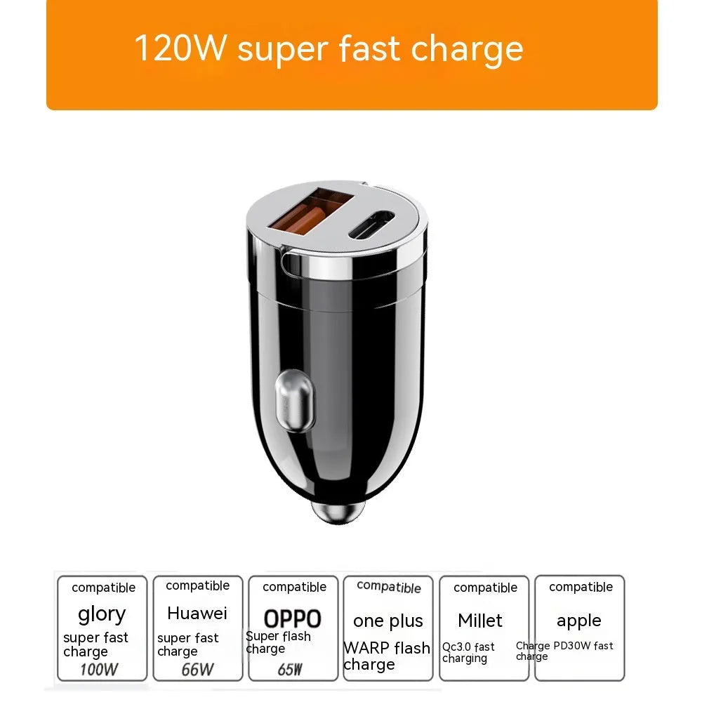 Black 200W USB car charger with zinc alloy housing, 38x21x21mm, for fast vehicle charging