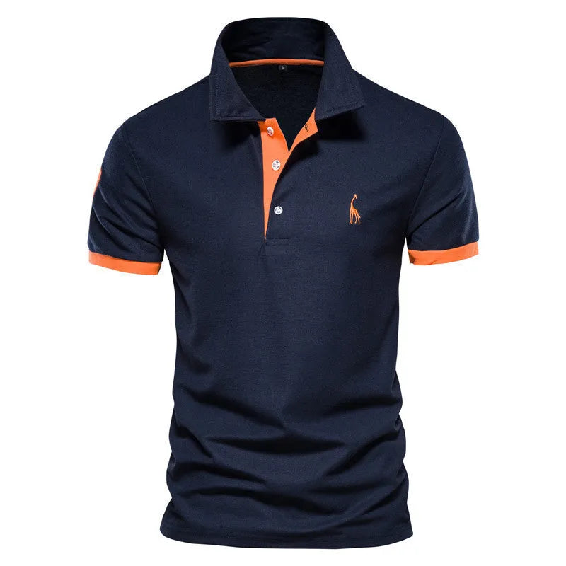 Men's slim fit short sleeve T-shirt with deer embroidery design in cotton blend fabric
