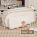 Korean-style canvas pencil case with button closure storing approximately 80 pens