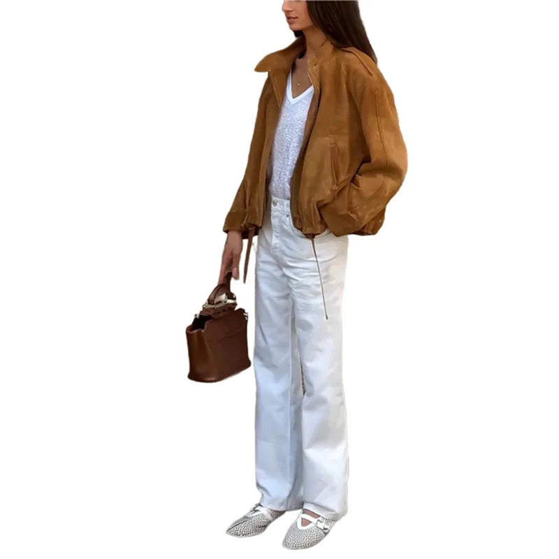 Retro solid colour loose fit polyester jacket in European and American style