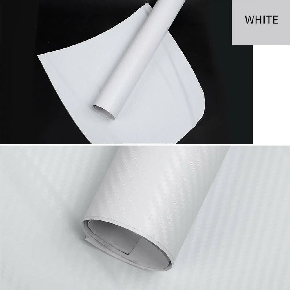 Roll of 3D carbon fiber car decoration sticker showing textured surface in multiple colour options
