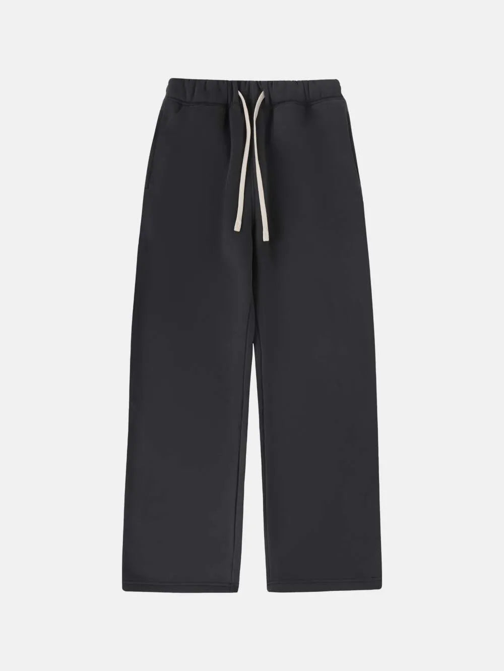 Men's black fleece-lined sweatpants with elastic drawstring waistband and loose fit trousers