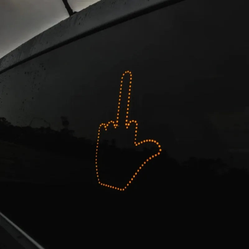 Black plastic gesture light with 176 LED beads showing a middle finger gesture, with remote control