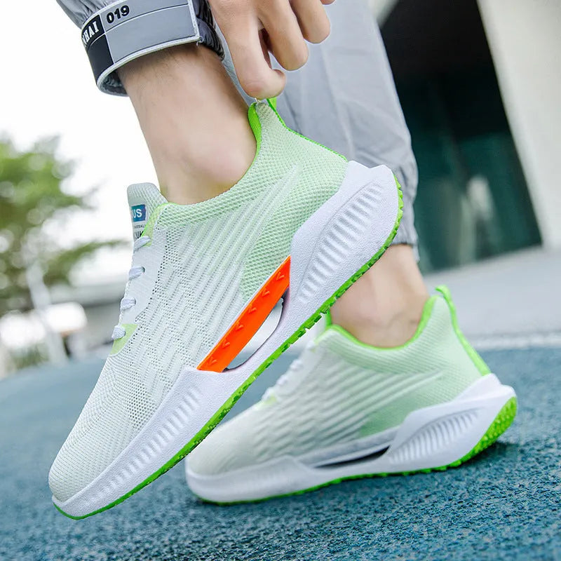 Men's blue casual sports mesh shoes with cloth upper and round toe design