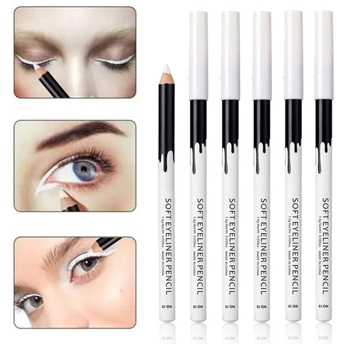 12 piece white and black retractable eyeliner pencil set with sharpener, waterproof and long-lasting