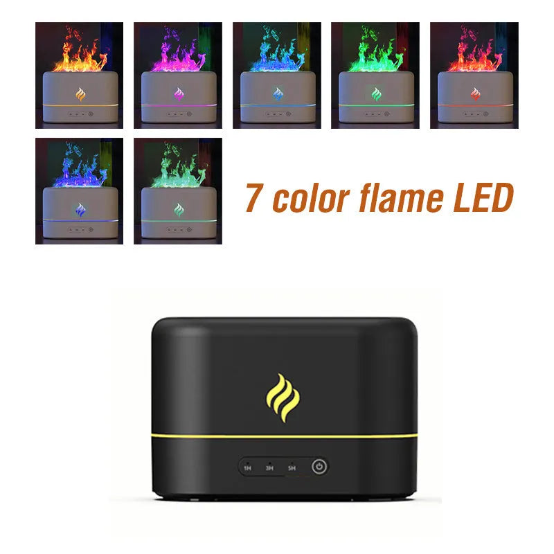 USB-powered aromatherapy humidifier with seven-colour flame effect and 0.5-1 litre water tank